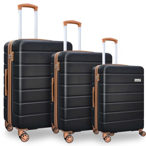 Image of KEYTANG 3-Piece Hardshell Luggage Set(20 /24 /28), Lightweight Expandable Suitcase with TSA Lock and Double Spinner Wheels, 20% Expansion for Extra Packing, Carry-On and Checked Bags, Apricot Black