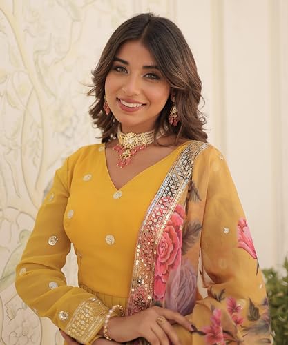 Image of Fashion Basket Georgette Embroidered Anarkali Kurta Set for Women