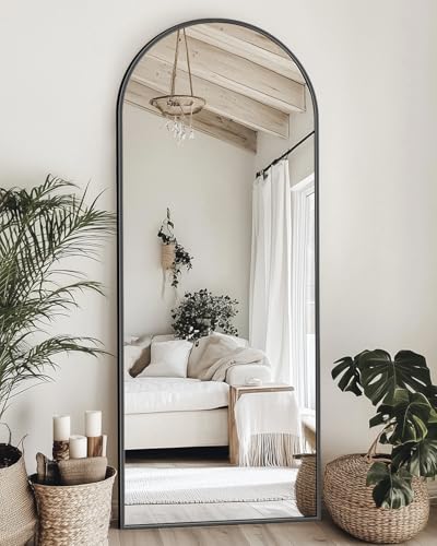Suidia Arched Full Length Mirror, 58"x18" Floor Mirror Freestanding, Floor Standing Full Body Mirror with Stand for Bedroom, Hanging Mounted for Living Room Cloakroom, Black