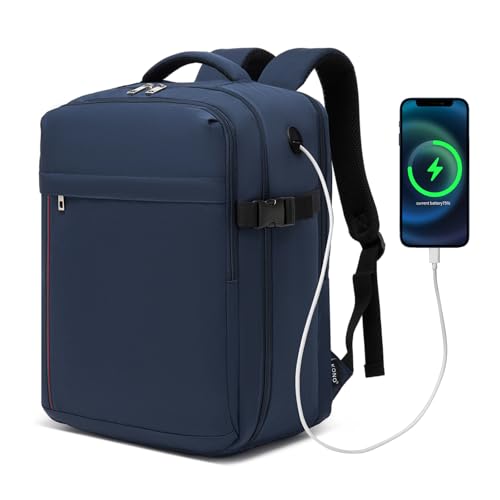 Kono Mochila de Viaje Ryanair Cabina Avion 40x30x20, Maleta Cabina para Ryanair y Vueling, 24L Equipaje de Mano para Hombre y Mujer, Ideal para Trabajo, Escuela y Viajes, Azul Marino