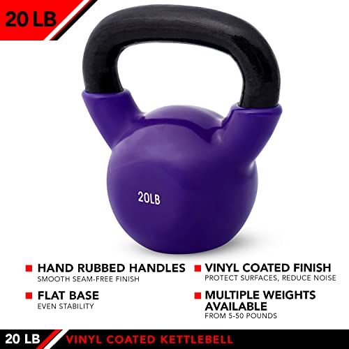 JFIT Vinyl-Coated Cast Iron Kettlebell Weight – Flat Bottom Kettlebell for Strength Training, Cross Training & Home Gym Workouts, 20LB-Purple by JFIT - Image 3