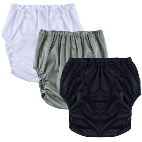 大人用布おむつカバー、大人用おむつカバー 防水 洗える 再利用可能 漏れ防止 おむつ パンツ 失禁 大人用(White+Gray+Black_Medium)