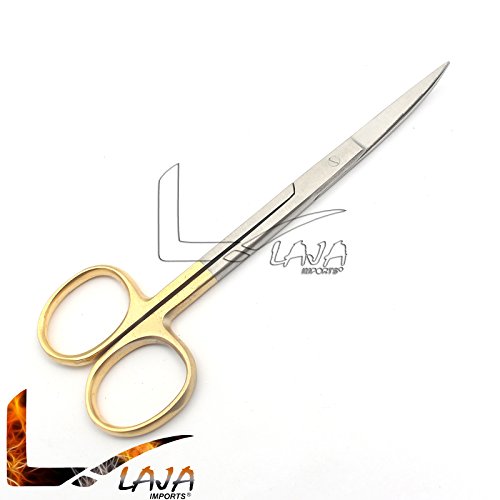 LAJA IMPORTS Scissors 4.5 INCH Curved Gold Plated Handle Dental Gum Scissors
