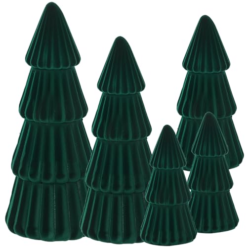 Green Christmas Decorations- Set of 5 Velvet Christmas Trees -...