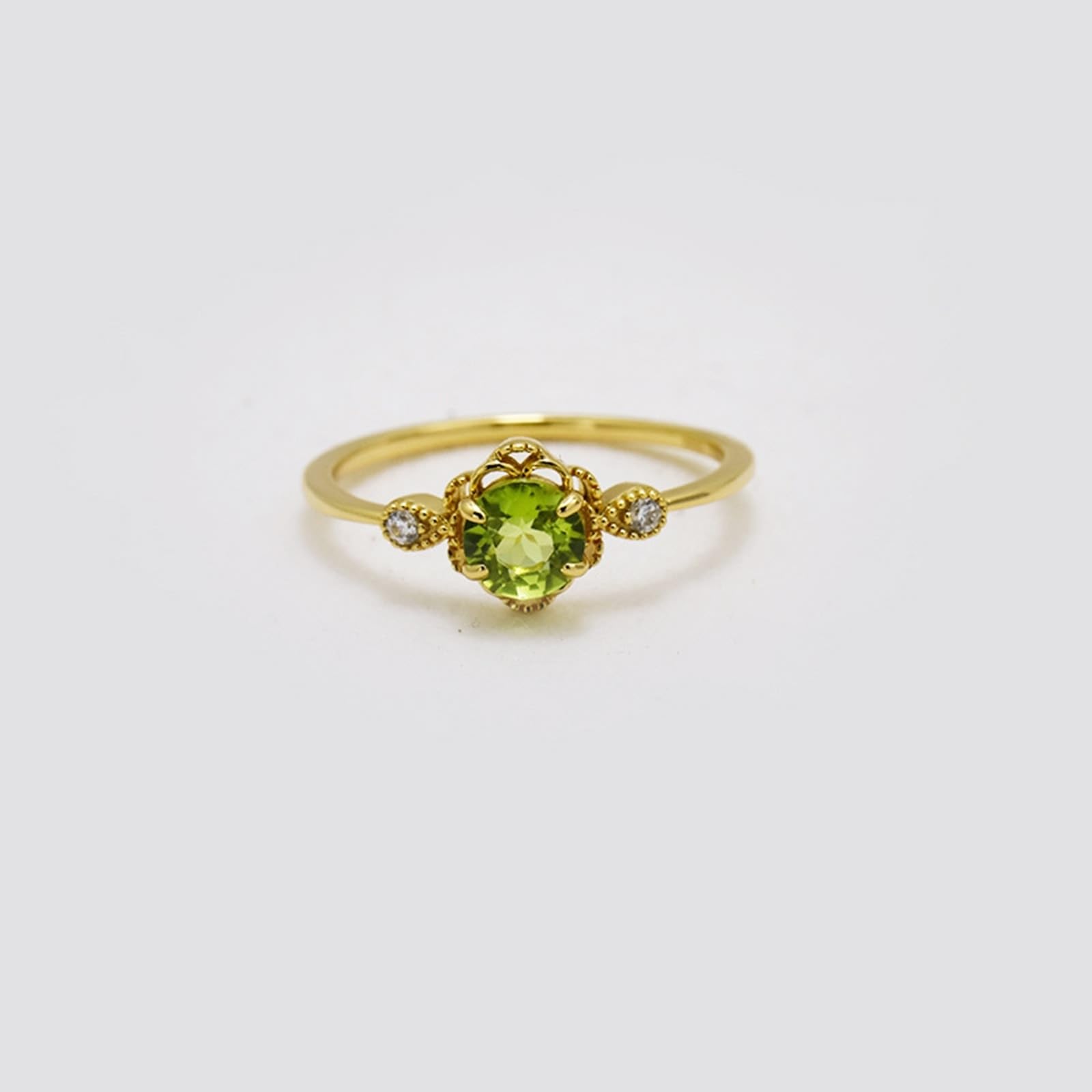 Par de anillos de oro de 9 K/14 K/18 K con peridoto, forma de flores huecas