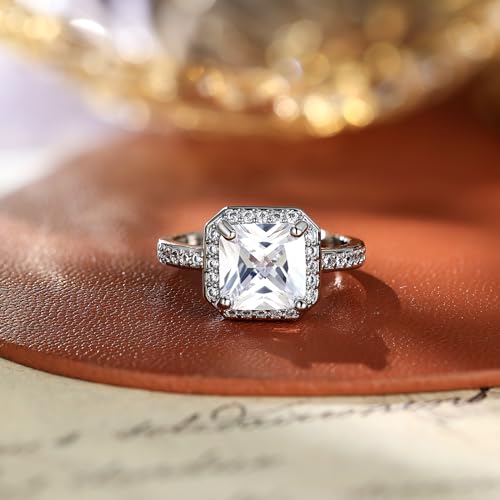 2ct Engagement Halo Ring for Women 14K Whtie Gold Plated | Promise Wedding Bridal Rings for Her | 8mm Round Cubic Zirconia2