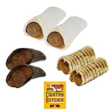 THE COUNTRY BUTCHER Peanut Butter Lovers Dog Treat Bundle – 2 Peanut Butter Filled Bones, 2 Hooves, 2 Trachea