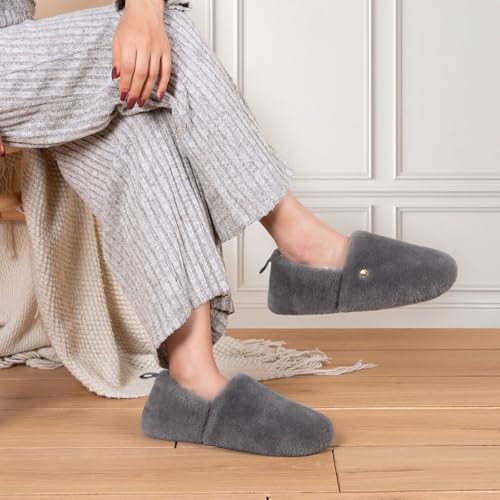 EverFoams Women's Closed Back Slippers Fuzzy Faux Wool Soft Lightweight Non Slip House Shoes2