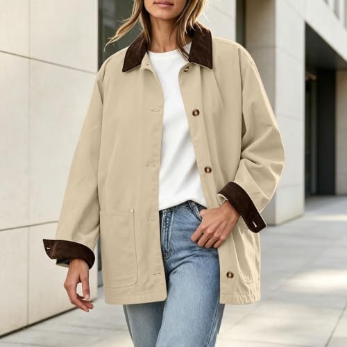 moolBeko Womens Barn Jacket with Corduroy Collar Fall Utility Chore Jacket - image 3