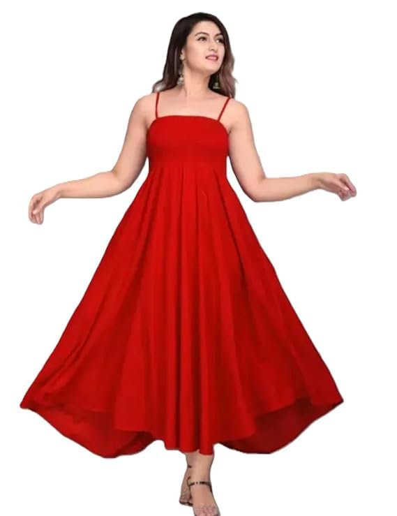 Women's Spaghetti Strap Maxi Dress, Smocked Bodice, Flared A-Line Silhouette-picture-30