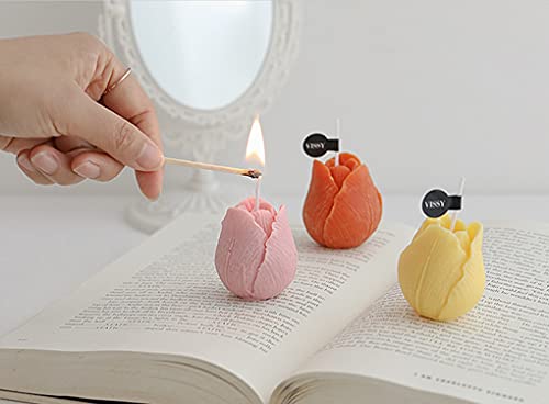 Tulip Flower Shaped Scented Candle,2 Pack Handmade Aroma Soy Wax Decorative Candle For Table Photo Prop Birthday Gift,Prefect For Meditation Stress Relief Mood Boosting Bath Yoga (Pink+Yellow) #TOP1