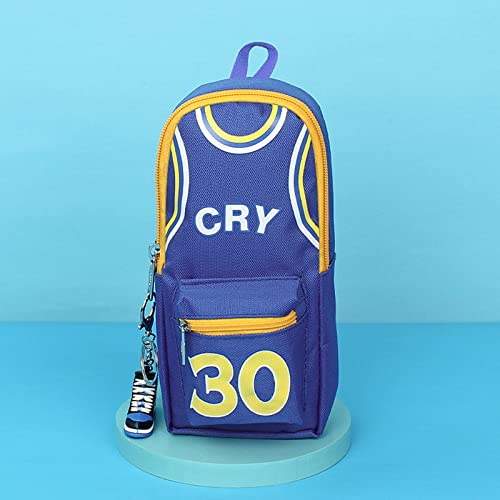 Estuche para lápices estilo mochila para estudiantes de primaria y secundaria, bolsa de papelería con cremallera de baloncesto de lona de gran capacidad, adecuada para niños- Navy Blue No. 30 Cover