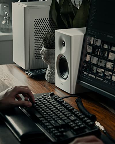 Image of Edifier Mr4 Powered Studio Monitor Speakers, 4 inch Active Near Field Monitor Speaker (White, Pair) - Auxiliary