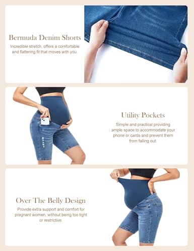 HOFISH Maternity Stretchy Jeans Shorts Over The Belly Casual