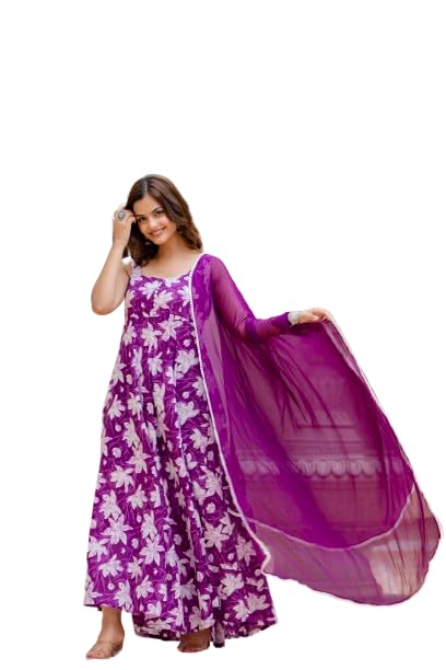 Image of Floral Anarkali Sleeveless Kurta with Dupatta, Maroon and White
