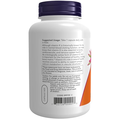 NOW Foods Supplements, Vitamin K-2 100 mcg, Menaquinone-4 (MK-4), Supports Bone Health*, 250 Veg Capsules