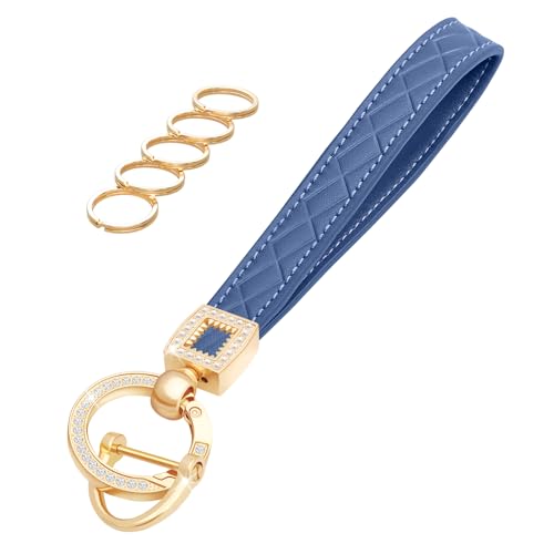Image of OHKYOOT Leather Wristlet Keychain,Wrist Keychain Car Key Chain with 5 Key Ring and Anti-Lost D Ring