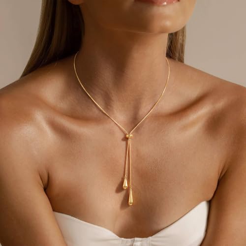 CHESKY Long Gold Necklace for Women Trendy, Dainty 14k Gold Plated Statement Necklace Waterproof Lariat Necklace for Women Non-Tarnish Chunky Drop Necklaces Simple Gold Jewelry for Women Wedding by CHESKY - Used condition - Image 2