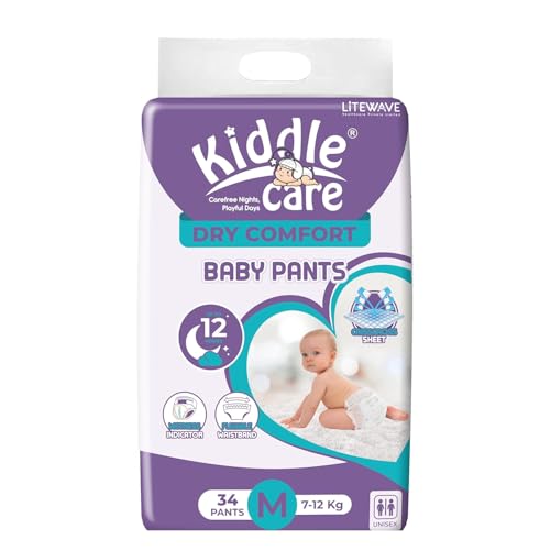 Image of Dry Comfort Baby Pants Diapers | Medium (M) | 34 Count Pack | 7-12 Kg | Soft Absorbent Diaper Pants with Wetness Alert & Dry Comfort