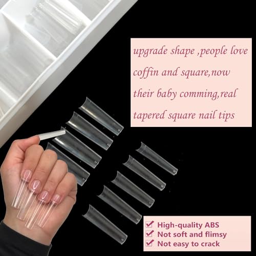 XL Tapered Square Nail Tips No C Curve,500Pcs Clear Medium Half Cover Long Coffin Acrylic Nails Tips Preshaped for Professional Manicure Salon and Home DIY