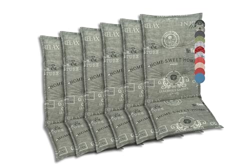 GO-DE Textil Bequeme und attraktive Polsterauflagen für Hochlehner-Gartenstühle (6er-Set, Design: Stempel Hellgrau)