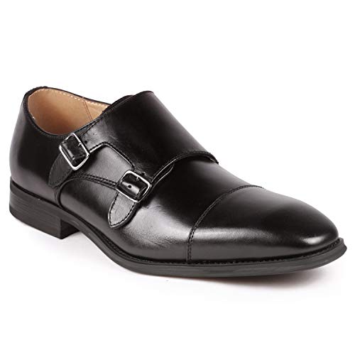 Metrocharm ML-1005 Leather Men's Double Monk Strap Cap Toe Slip On Loafers