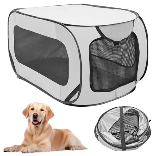 LOMUG Parque Plegable para Perros, 94x53x53 cm Parque para Cachorros Oxford Impermeable Transpirable Bañado en Plata 210D Jaula Portátil para Perros Gatos en el Coche, Ideal para Interior y Exterior