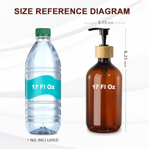 Image of KASUNTING Amber Soap Dispenser Plastic, Brown Dish Soap Dispenser with Bamboo Pump for Kitchen,17 Fl Oz Hand and Dish Dispenser Set for Bathroom, Farmhouse Liquid Soap and Lotion Dispensers Bottle