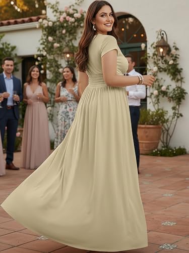 Image of KOH KOH Womens Sexy Cap Short Sleeve V-Neck Flowy Cocktail Gown