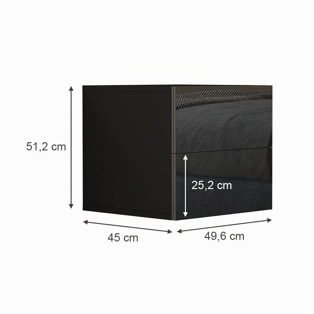 Vicco Comodino camera da letto Sofie, Nero lucido, 49.6 x 51.2 cm