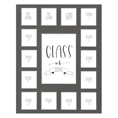 Image of Rustic Red Door Co. Class of 2044 School Photo Mat (11' x 14') - Grey Collage Picture Frame Mat for School Pictures - 15 Photo Spaces