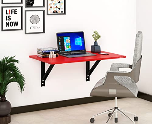 Image of Captiver Elara Engineered Wood Wall Mounted Multipurpose Foldable Study Table, Matte Red Office Living Room Kitchen Storage Platform Big Printer Furniture Wooden Board Items