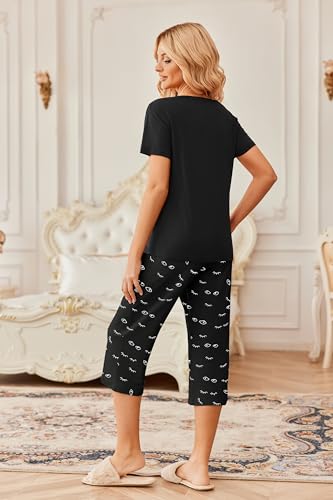 Ekouaer Womens Pajamas Set Short Sleeve Pajama for Women Sets Sleepwear Tops with Capri Pants Pj Set4