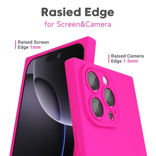 oakxco for iPhone 16 Pro Max Case Silicone Rectangle Edge Corner, Y2k Soft Rubber Gel Cute Phone Case for Women, Girly Aesthetic Trendy Design with Camera Cover, Neon Hot Pink by oakxco - Used condition - Image 4