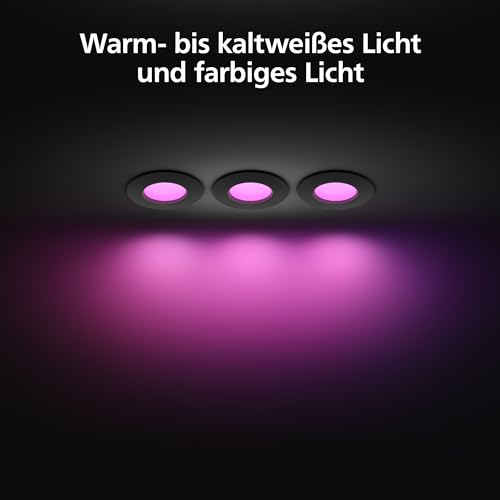 Philips Hue Smart Slim Einbauleuchte 3er Pack, 90 mm, Weiß & Farbiges Licht, Bluetooth kompatibel, Sprachsteuerung mit Alexa, Apple Home & Google Assistant, schwarz