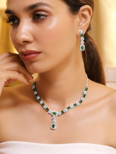 Image of Rubans American Diamond Zirconia Necklace Set Stylish Jewellery Gift for Women & Girls