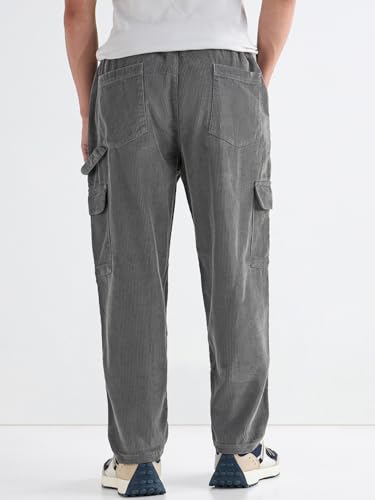 Image of Bewakoof Men's Oversized Fit Mid Rise Cotton Cargo Pant| Loose Fit Street-Style Comfort | Utility Pockets | Everyday Wear