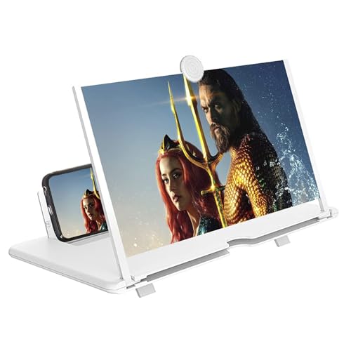 14 Inch Smartphone Screen Magnifier 3D HD Foldable Amplifier Phone Stand with Adjustable Angle Mom Dad Family Portable Universal Enlarger Movies Gaming Video (White)