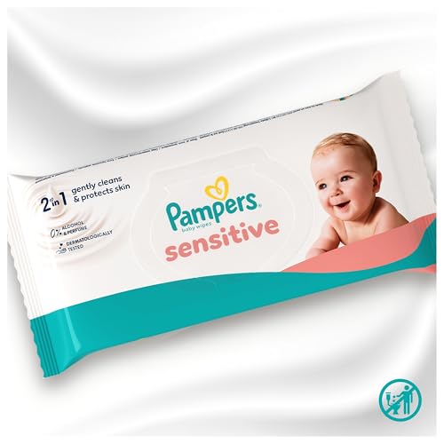 Pampers Sensitive Baby-Feuchttücher, 15 Packungen mit 80 Feuchttüchern,1200 Baby-Feuchttücher, 2-in-1 sanfte Reinigung & Hautschutz