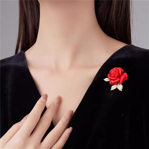 Enamel Rose Flower Brooch Pin for Women Girls Gold Plated Elegant Crystal Red Creative 3D Floral Dainty Dress Accessories Holiday Halloween Birthday Jewelry2