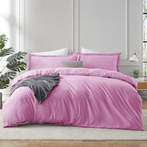 Hearth & Harbor Light Pink Duvet Cover Full Size, 3 Piece Soft Double Brushed Bedding Set, Includes...