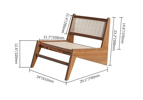 homary Mid Century Modern Chair Japandi Walnut Rattan and Wood Lounge Chairs Armless Accent Chair for Living Room Bedroom Balcony & Patio