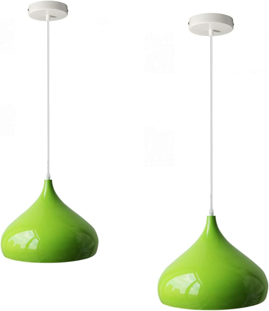 LEDSone Vintage Single Head Ceiling Pendant Light Metal Green 2Pack with E27 Base and Adjustable Hanging Cable for Kitchen Dining Room Living Room Bedroom Cafe Bar Hallway Office Decor