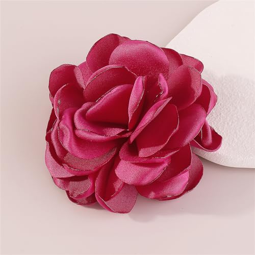 Image of Handmade Satin Fabric Rose Flower Extra Large Big Brooches Lapel Pins for Women Elegant Vintage Big Camellia Flower Brooch Pin for Women Girls Wedding Part Dance Dress Suit Clothes Accessories Jewelry Gifts