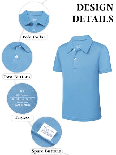 QBK 2T-16Y Boys' School Uniform Pique Polo Kids Performance Neon Short Sleeve Collared Golf Shirt for Toddler to Youth2
