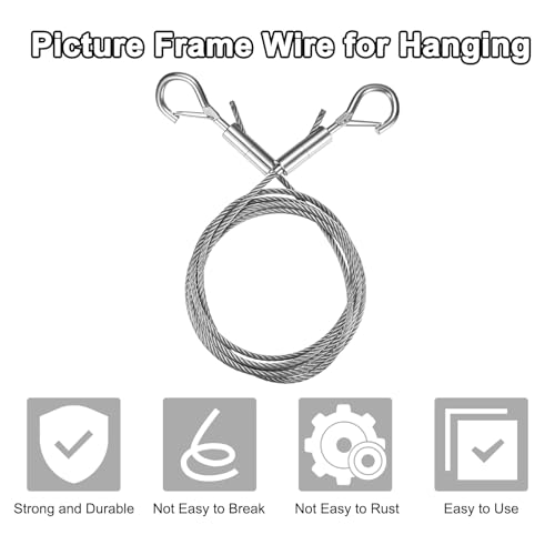 Image of M METERXITY 1-Pack Adjustable Picture Hanging Wire Kit, 2mx4mm Mirror Hanging Wire, Holds Up to 882lbs(400kg) 6.6FT Picture Frame Wire for Billboards /Basket /Flowerpot