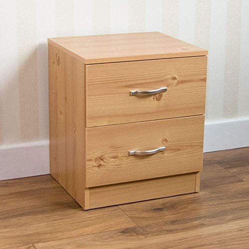 Vida Designs Large Pine Bedside Cabinet, 2 Drawer With Metal Handles and Runners, Unique Anti-Bowing Drawer Support, Riano Bedroom Furniture