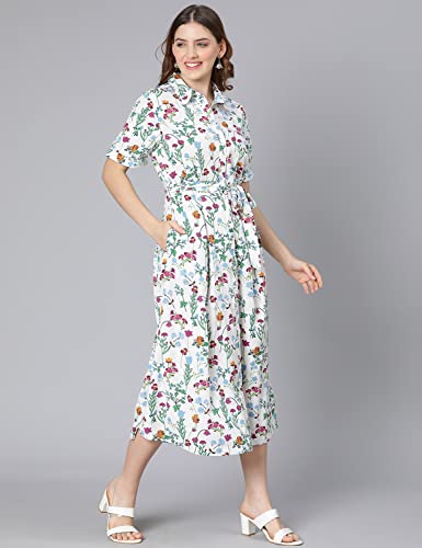Image of oxolloxo Women Cotton Half Sleeves Shirt Style Party Dress