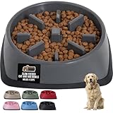 GORILLA GRIP® Patented BPA Free Slow Feeder Dog Bowls, 4 Cup Interactive Puzzle Toy for Dogs and Cats Food Training Enrichment, Keeps Pets Busy and Prevents Puppy Overeating, Large Breeds, Gray