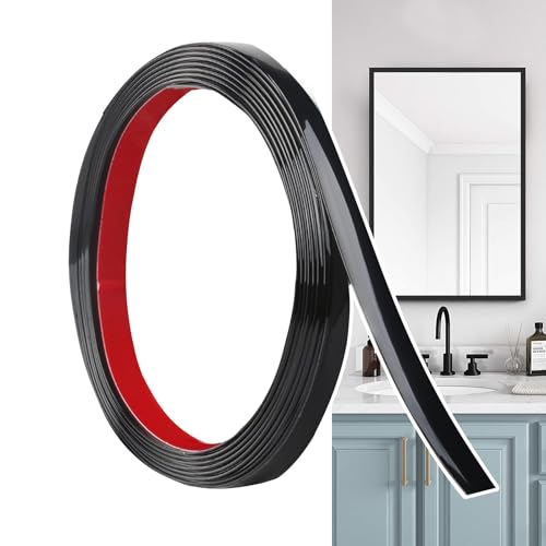 Hengrongshen Moulure Décorative Autoadhésive Noir Mat (6M x 1cm) Peler et Coller, Bandes Murales en PVC Flexibles, idéales pour Mur, Miroir, Plafond, Sol, Armoire, Carrelage, Bords, Moulures DIY